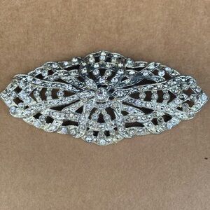 Vintage Large Pot Metal Rhinestone Silver tone  Brooch/pin